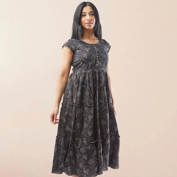 Stylish Black Printed Rayon Tiered Dress | Muvvas Boutique - Picture 3 of 4